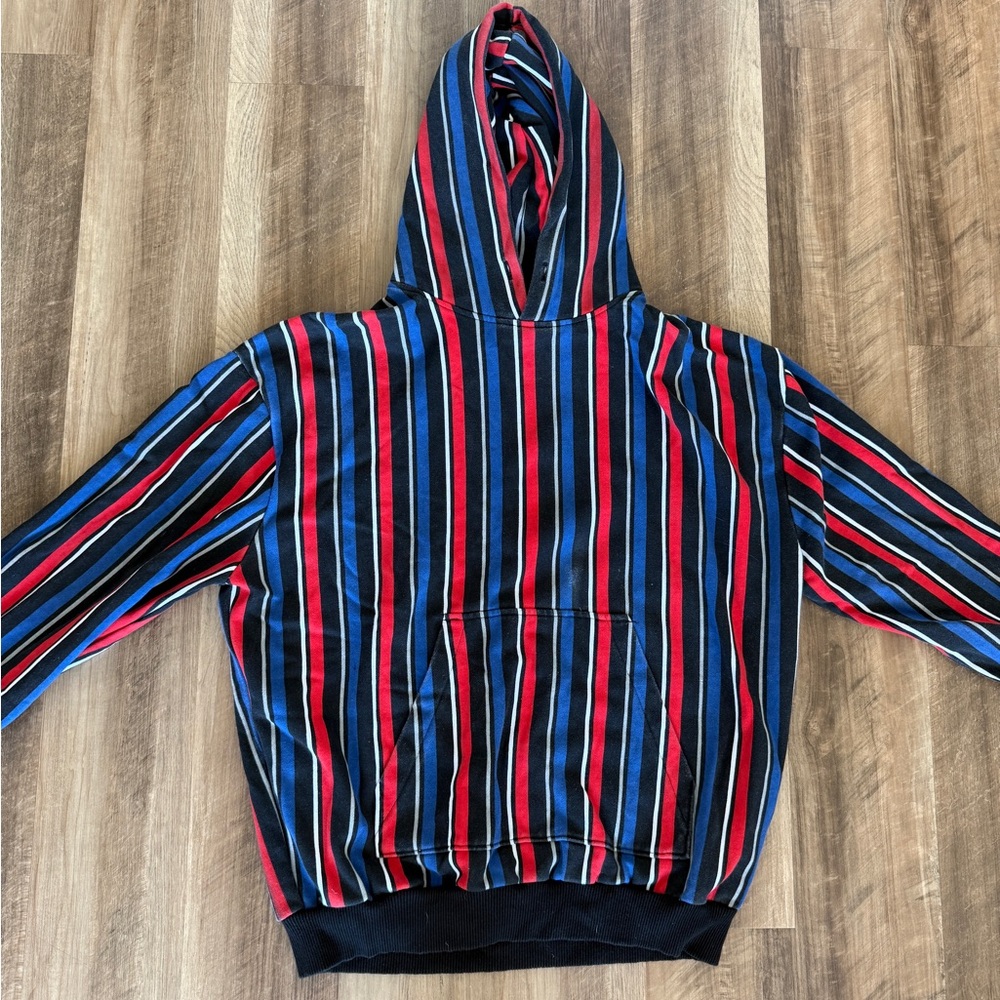 Pac Sun Striped Hoodie with Red and Blue Accents